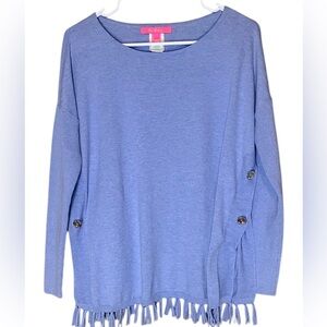 Women's Blue Sweater with Fringe Detail